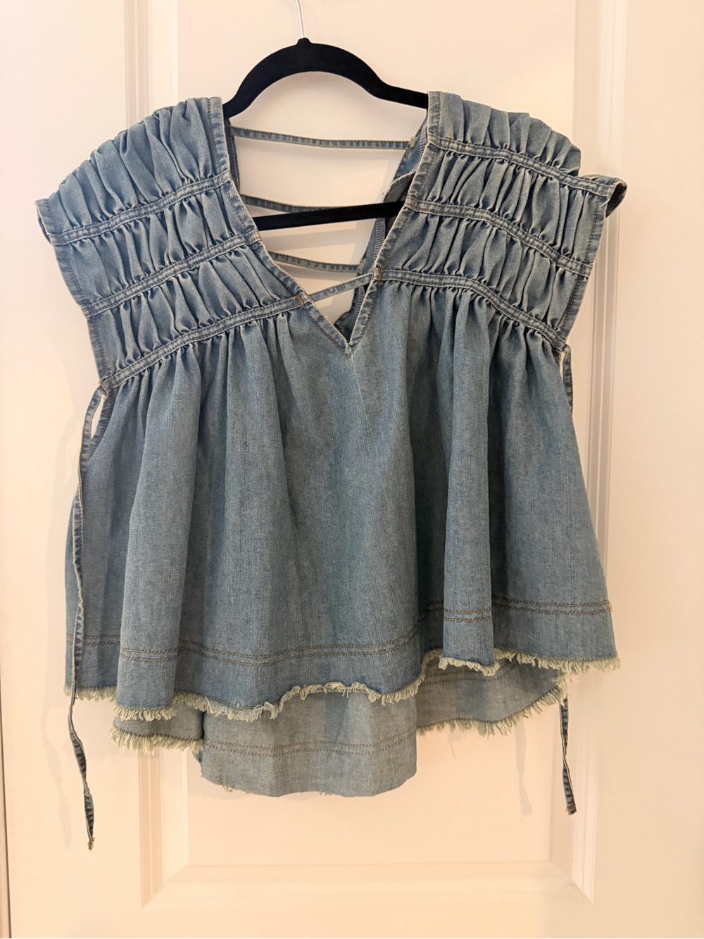 Women's Light Blue Denim Smocked Tank Top